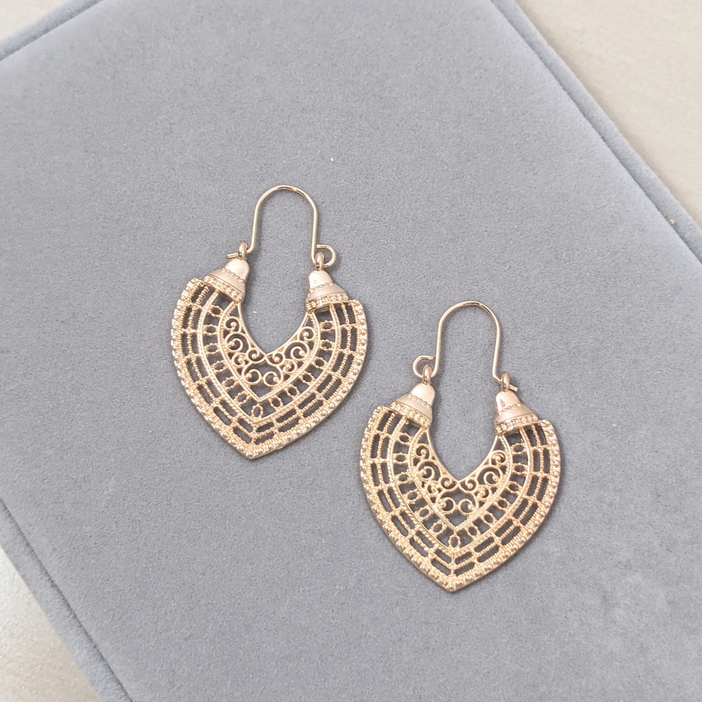 Gold Filigree Heart Earrings